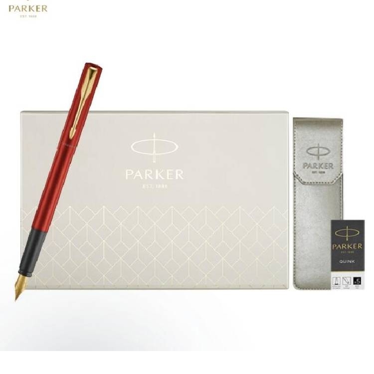 派克(PARKER) 新款威雅学生钢笔套装 威雅XL满堂红金夹墨水笔礼盒(笔套+墨水芯) 钢笔礼盒 红色