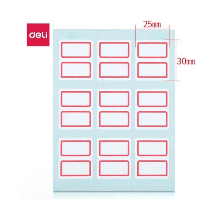 得力(deli)108枚25×30mm红框不干胶标签贴纸自粘性标贴纸姓名贴 9枚/张 7191